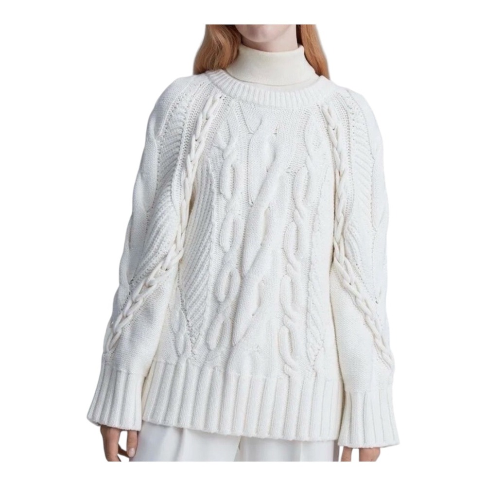 Club Monaco Medium Ivory Oversized Cable Knit Braided Heavyweight Chunky Sweater